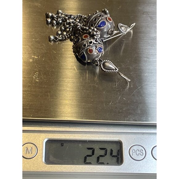 Fabulous Older Vintage Silver & Enamel Morrocan Berber Earrings - Picture 6 of 12